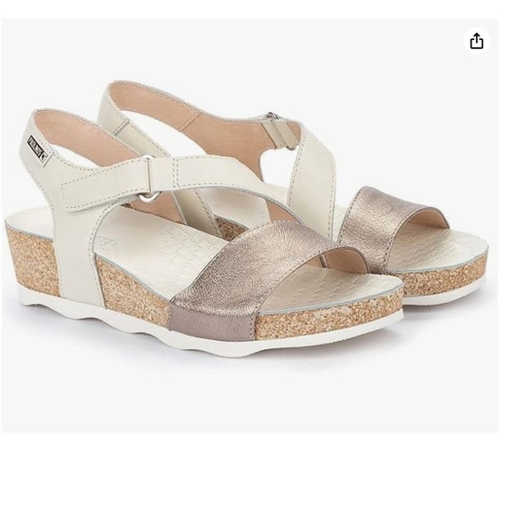 PIKOLINOS Shoes - Pikolinos Monk Strap Sandals White Metallic Leather Platform Women 38 Excellent